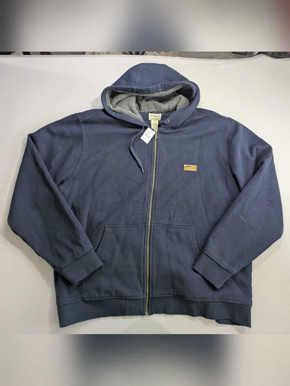 LL Bean Men's Katahdin Iron Works Hooded Sweatshirt Fleece-Lined 2XL Navy Blue